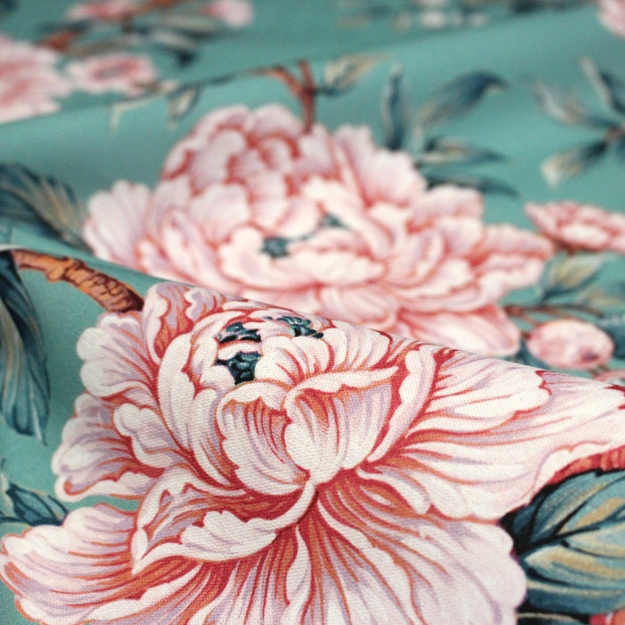 Tissu coton demi - natté INDIENNES FLEURIES : bleu ou blanc cassé - OEKO - TEX - TissusPapi.com