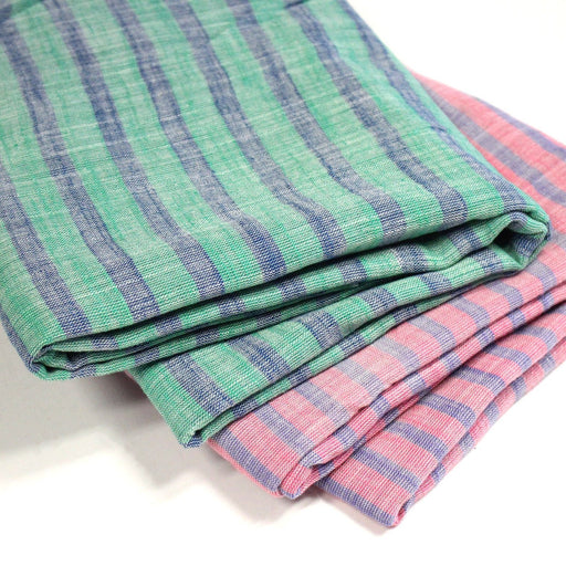 Tissu Double chambray coton à rayures : parme & rose ou bleu & vert - TissusPapi.com