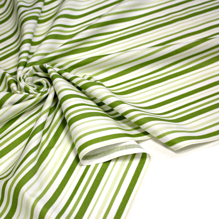 Tissu cotonnade aux rayures vertes et blanches - TissusPapi.com