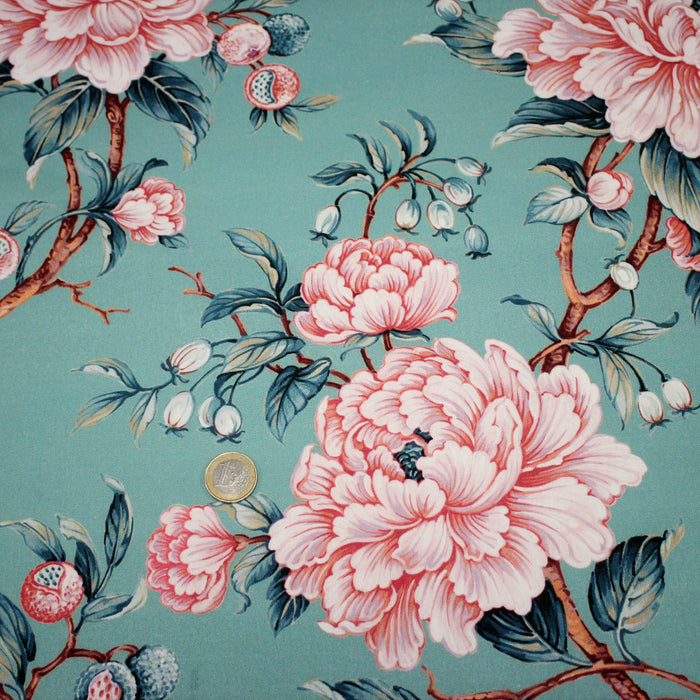 Tissu coton demi - natté INDIENNES FLEURIES : bleu ou blanc cassé - OEKO - TEX - TissusPapi.com