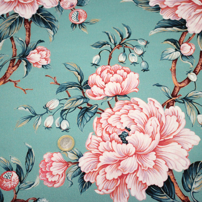 Tissu coton demi - natté INDIENNES FLEURIES : bleu ou blanc cassé - OEKO - TEX - TissusPapi.com