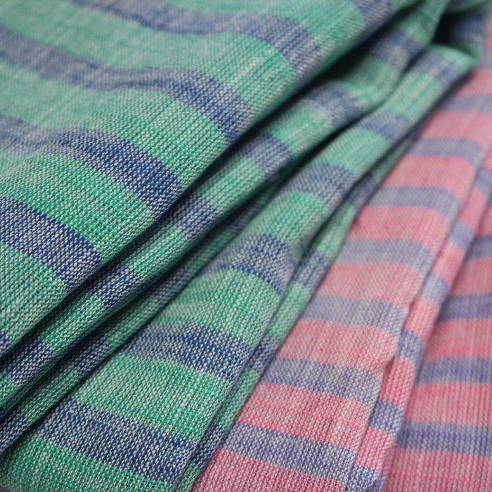 Tissu Double chambray coton à rayures : parme & rose ou bleu & vert - TissusPapi.com