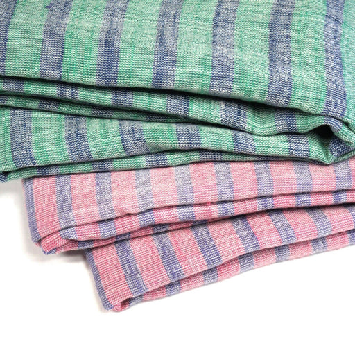Tissu Double chambray coton à rayures : parme & rose ou bleu & vert - TissusPapi.com