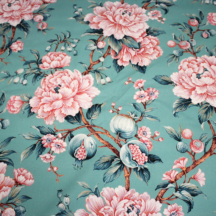 Tissu coton demi - natté INDIENNES FLEURIES : bleu ou blanc cassé - OEKO - TEX - TissusPapi.com