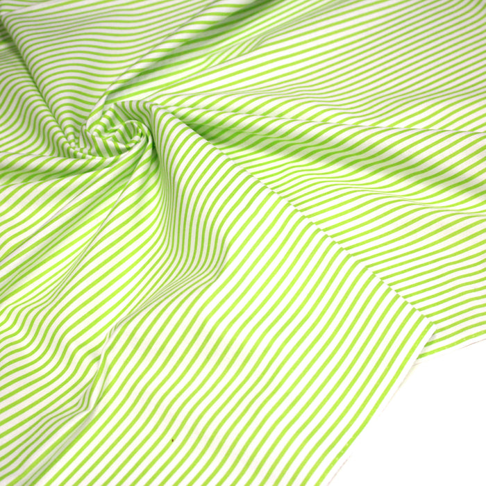 Tissu cotonnade aux rayures blanches et vert pomme
