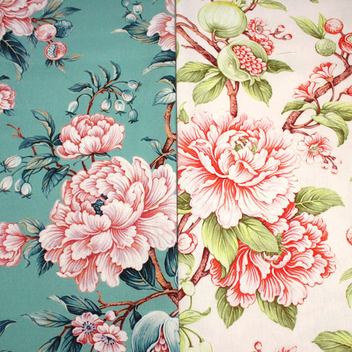 Tissu coton demi - natté INDIENNES FLEURIES : bleu ou blanc cassé - OEKO - TEX - TissusPapi.com