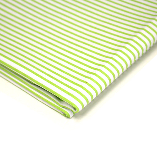 Tissu cotonnade aux rayures blanches et vert pomme - TissusPapi.com