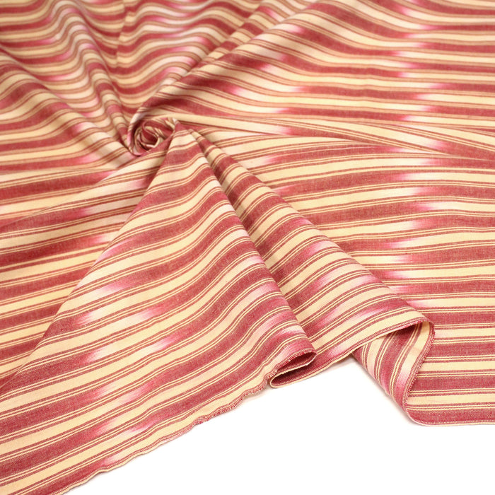 Tissu coton IKAT indien, crème à liserés rouges - TissusPapi.com