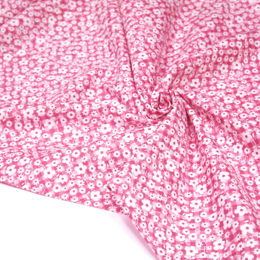 Tissu cotonnade CHARLINE : Vichy rose blanc et petites fleurs roses - TissusPapi.com