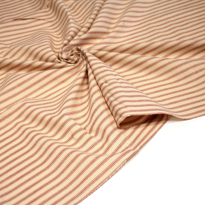 Tissu cotonnade, crème à rayures rouges - TissusPapi.com