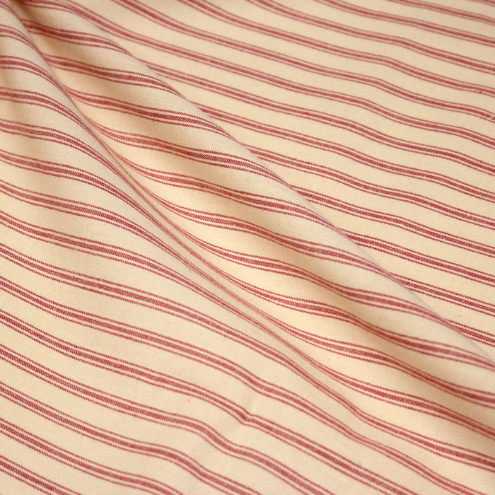 Tissu cotonnade, crème à rayures rouges - TissusPapi.com