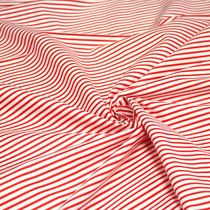 Tissu cotonnade aux rayures rouges et blanches - TissusPapi.com