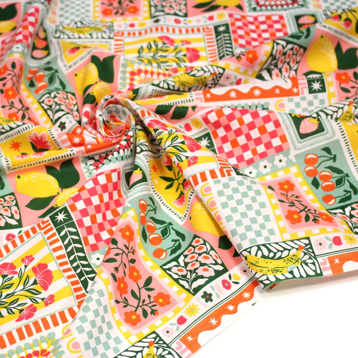Tissu cotonnade CITRONS, FRUITS ET VICHY MULTICO - COLLECTION SICILIA - OEKO - TEX STANDARD 100 - TissusPapi.com