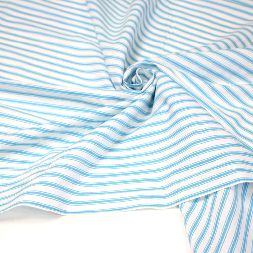 Tissu cotonnade aux rayures blanches & bleu turquoise - TissusPapi.com