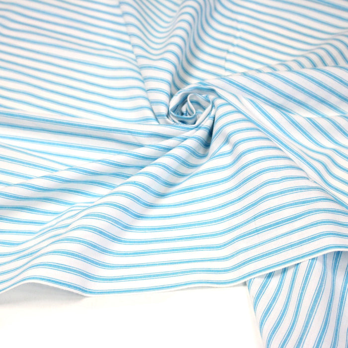 Tissu cotonnade aux rayures blanches & bleu turquoise - TissusPapi.com