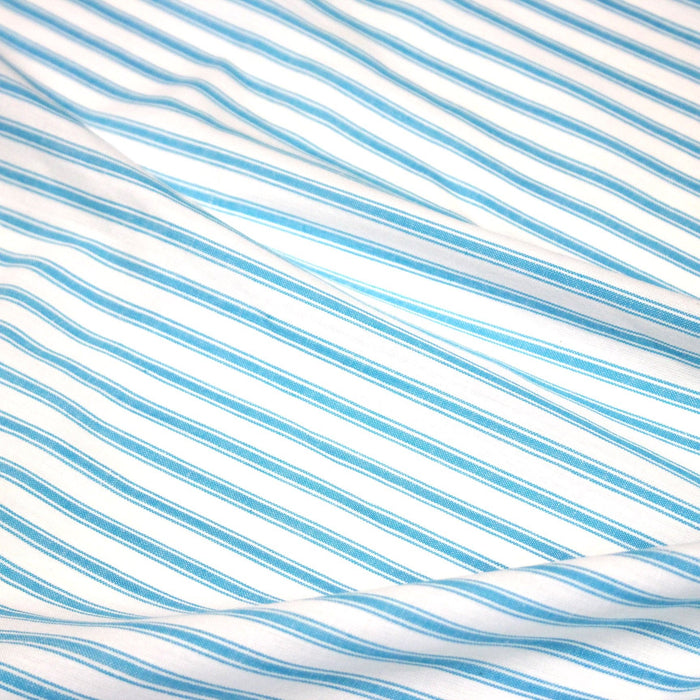 Tissu cotonnade aux rayures blanches & bleu turquoise - TissusPapi.com