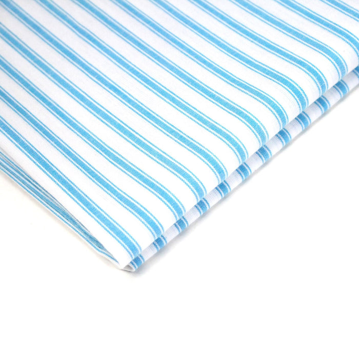Tissu cotonnade aux rayures blanches & bleu turquoise - TissusPapi.com