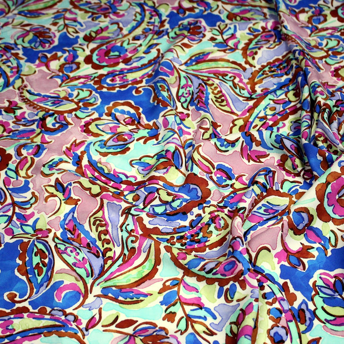 Tissu viscose fluide cachemire indien, bleu, vert, parme - OEKO - TEX STANDARD 100 - TissusPapi.com