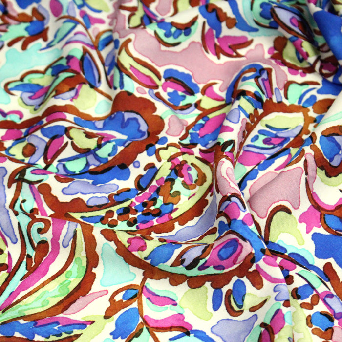 Tissu viscose fluide cachemire indien, bleu, vert, parme - OEKO - TEX STANDARD 100 - TissusPapi.com