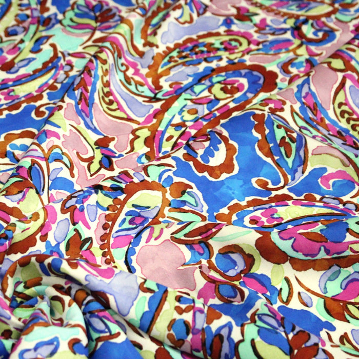 Tissu viscose fluide cachemire indien, bleu, vert, parme - OEKO - TEX STANDARD 100 - TissusPapi.com