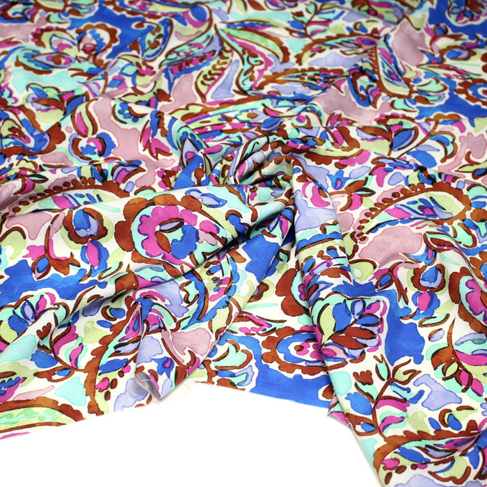 Tissu viscose fluide cachemire indien, bleu, vert, parme - OEKO - TEX STANDARD 100 - TissusPapi.com