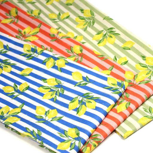 Tissu cotonnade RAYURES et CITRONS : 3 couleurs disponibles - COLLECTION SICILIA - OEKO - TEX STANDARD 100 - TissusPapi.com