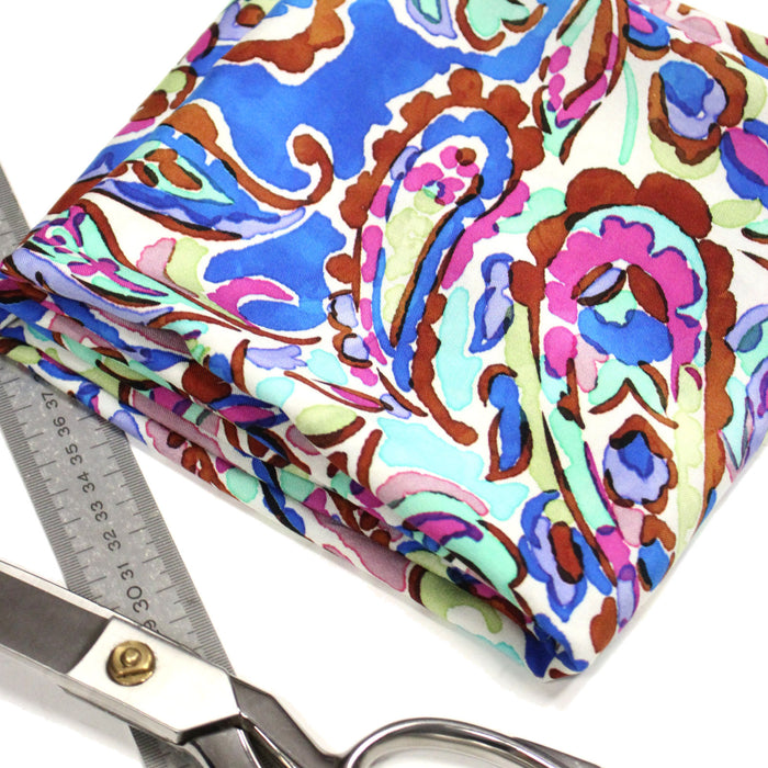 Tissu viscose fluide cachemire indien, bleu, vert, parme - OEKO - TEX STANDARD 100 - TissusPapi.com