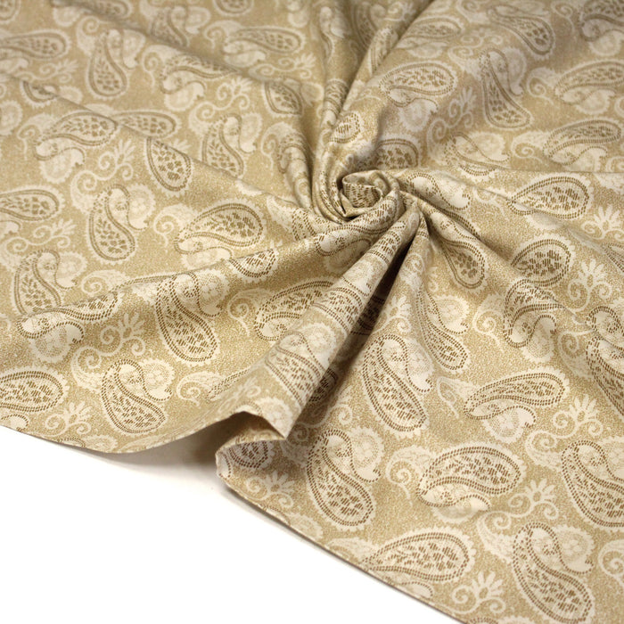 Tissu cotonnade faux - uni sable, motif cachemire - TissusPapi.com