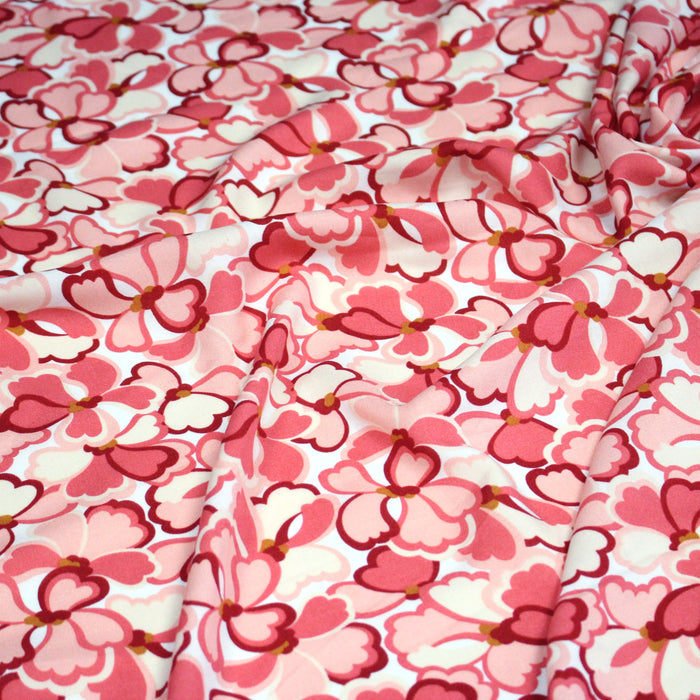Tissu viscose fluide fleurs seventies : tons roses ou tons rouille & verts - OEKO - TEX STANDARD 100 - TissusPapi.com