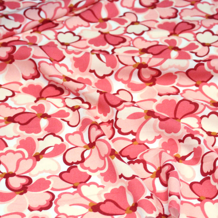 Tissu viscose fluide fleurs seventies : tons roses ou tons rouille & verts - OEKO - TEX STANDARD 100 - TissusPapi.com