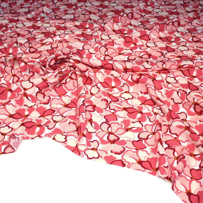 Tissu viscose fluide fleurs seventies : tons roses ou tons rouille & verts - OEKO - TEX STANDARD 100 - TissusPapi.com