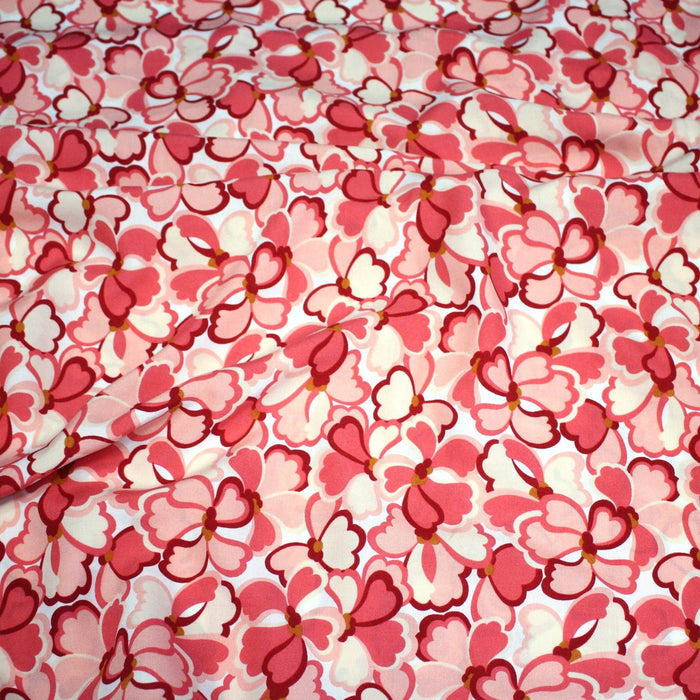 Tissu viscose fluide fleurs seventies : tons roses ou tons rouille & verts - OEKO - TEX STANDARD 100 - TissusPapi.com