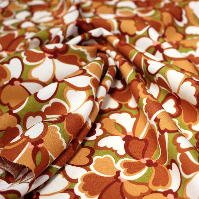 Tissu viscose fluide fleurs seventies : tons roses ou tons rouille & verts - OEKO - TEX STANDARD 100 - TissusPapi.com