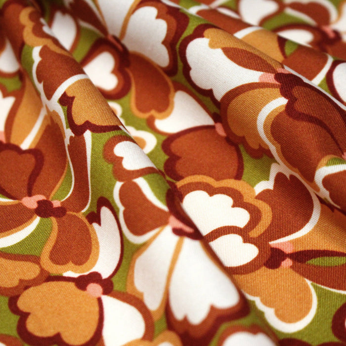 Tissu viscose fluide fleurs seventies : tons roses ou tons rouille & verts - OEKO - TEX STANDARD 100 - TissusPapi.com