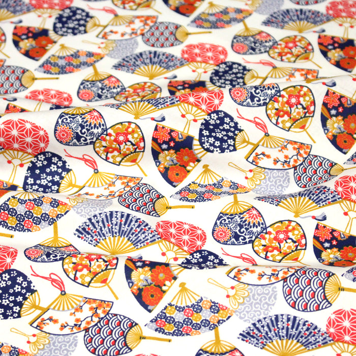 Tissu cotonnade éventails japonais multicolores : rouge ou blanc - OEKO-TEX STANDARD 100
