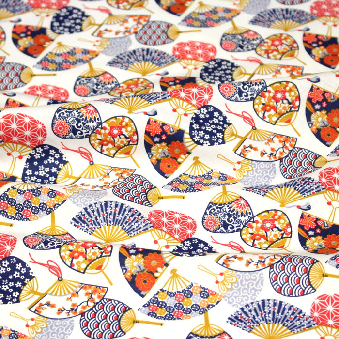 Tissu cotonnade éventails japonais multicolores : rouge ou blanc - OEKO - TEX STANDARD 100 - TissusPapi.com