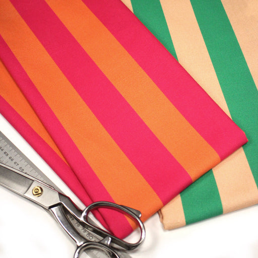 Tissu coton demi natté : larges rayures rose/orange ou vert/sable - OEKO - TEX STANDARD 100 - TissusPapi.com