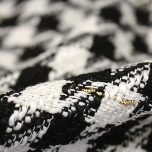 Tissu Tweed pied de coq noir, blanc et or - TissusPapi.com