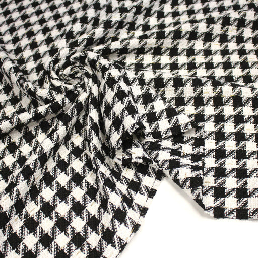 Tissu Tweed pied de coq noir, blanc et or - TissusPapi.com