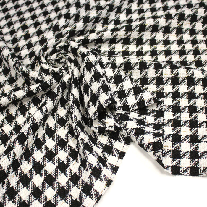 Tissu Tweed pied de coq noir, blanc et or - TissusPapi.com