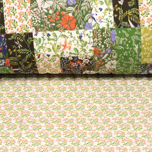 Tissu Matelassé coton au patchwork de motifs fleuris et verso fleuri écru - OEKO - TEX - TissusPapi.com