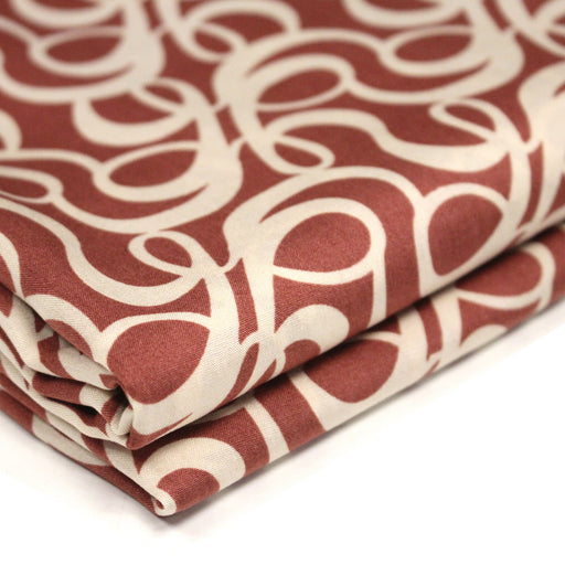 Tissu viscose fluide, motifs et cercles géométriques écrus, fond terre de sienne - TissusPapi.com