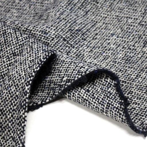 Tissu Tweed de laine faux - uni blanc cassé et bleu marine - Fabrication italienne - TissusPapi.com