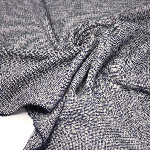 Tissu Tweed de laine faux - uni blanc cassé et bleu marine - Fabrication italienne - TissusPapi.com