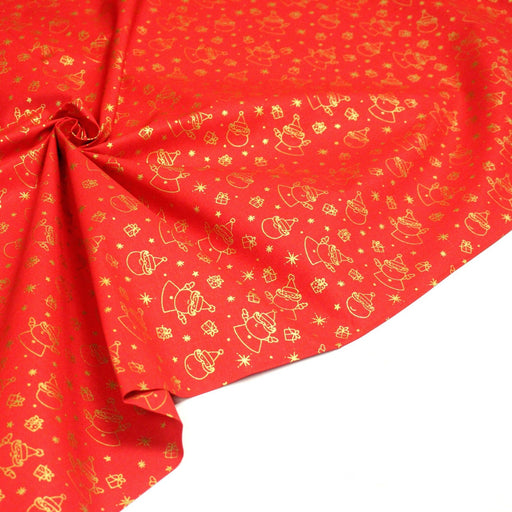 Tissu coton NOËL rouge au Père - Noël et cadeaux dorés - OEKO - TEX - TissusPapi.com