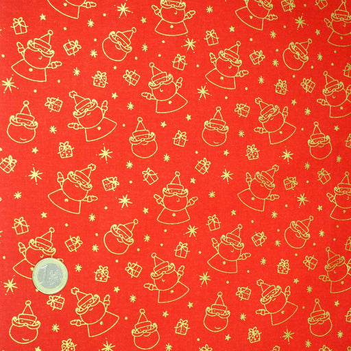 Tissu coton NOËL rouge au Père - Noël et cadeaux dorés - OEKO - TEX - TissusPapi.com
