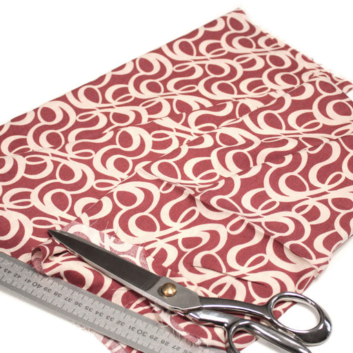 Tissu viscose fluide, motifs et cercles géométriques écrus, fond terre de sienne - TissusPapi.com