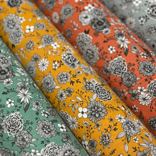 Tissu SIRACUSA coton imprimé fleuri noir et blanc : nombreuses couleurs au choix ! - TissusPapi.com