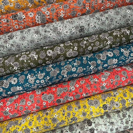 Tissu SIRACUSA coton imprimé fleuri noir et blanc : nombreuses couleurs au choix ! - TissusPapi.com