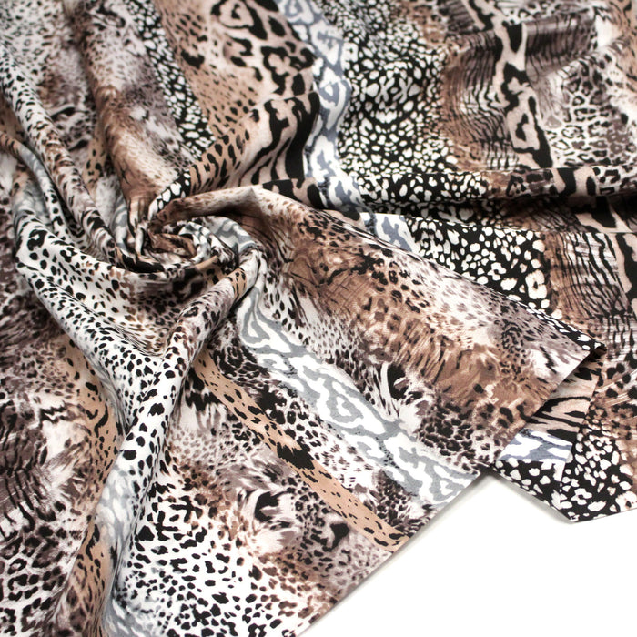 Tissu popeline de viscose motif léopard noir & sepia - Fabrication française - OEKO - TEX - TissusPapi.com